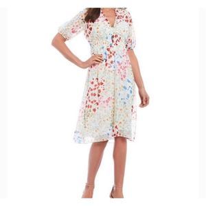 Nordstrom dresses NWOT Maison Tara Floral Smocked Clip Dot Chiffon midi dress si